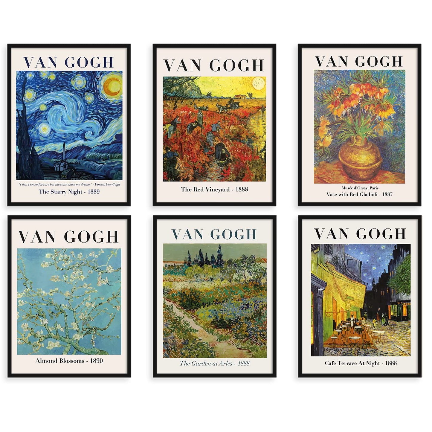 Sylvana Workshop,Van Gogh Posters and Prints Wall Art, UNFRAMED(Set of 6 Wall Decor), Fine Art Posters Prints, The Starry Night, Art Prints, Famous Prints, Van Gogh Decorations… (11"x14")