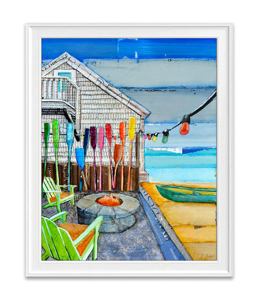 Ocean View -Danny Phillips Art Print, Unframed, Mixed Media Collage Painting, Nautical Coastal Beach Artwork Wall Decor, Fine Art Poster, All Sizes