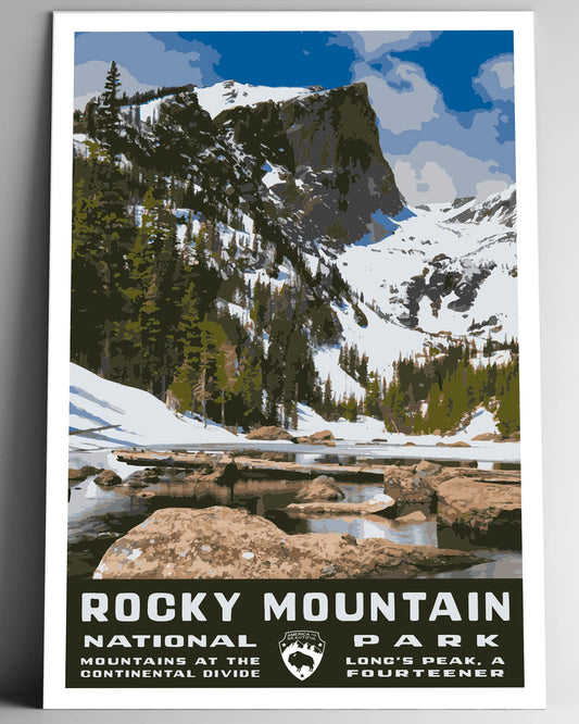 Rocky Mountain National Park Vintage-Style Travel Poster - 8x10-12x18-18x24-24x36 / 4x6 Postcard WPA Style Art Print Colorado USA (8x10 Inch Poster)