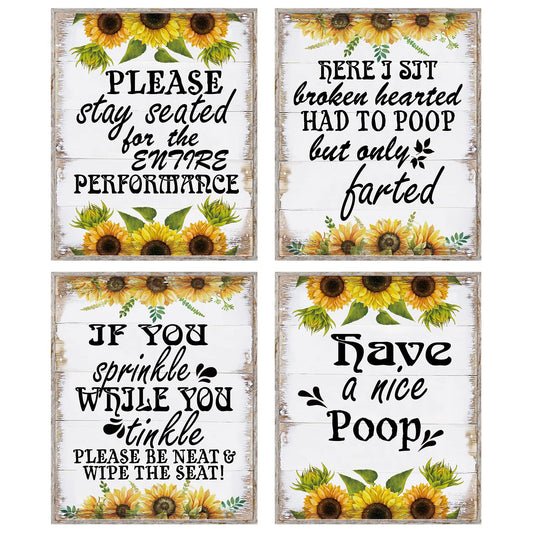 MTL HOE Bathroom Quotes and Sayings Art Prints,Funny Bathroom Rules Wall Decor Poster, Funny Signs for Bathroom, Sunflower Funny Bathroom Wall Art Decor, Set of 4, 8 X 10 in UNFRAMED