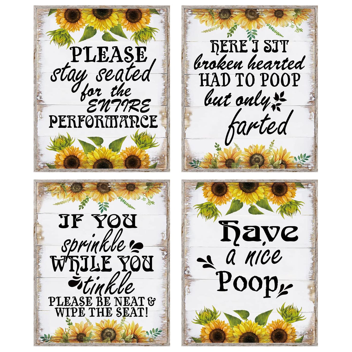 MTL HOE Bathroom Quotes and Sayings Art Prints,Funny Bathroom Rules Wall Decor Poster, Funny Signs for Bathroom, Sunflower Funny Bathroom Wall Art Decor, Set of 4, 8 X 10 in UNFRAMED