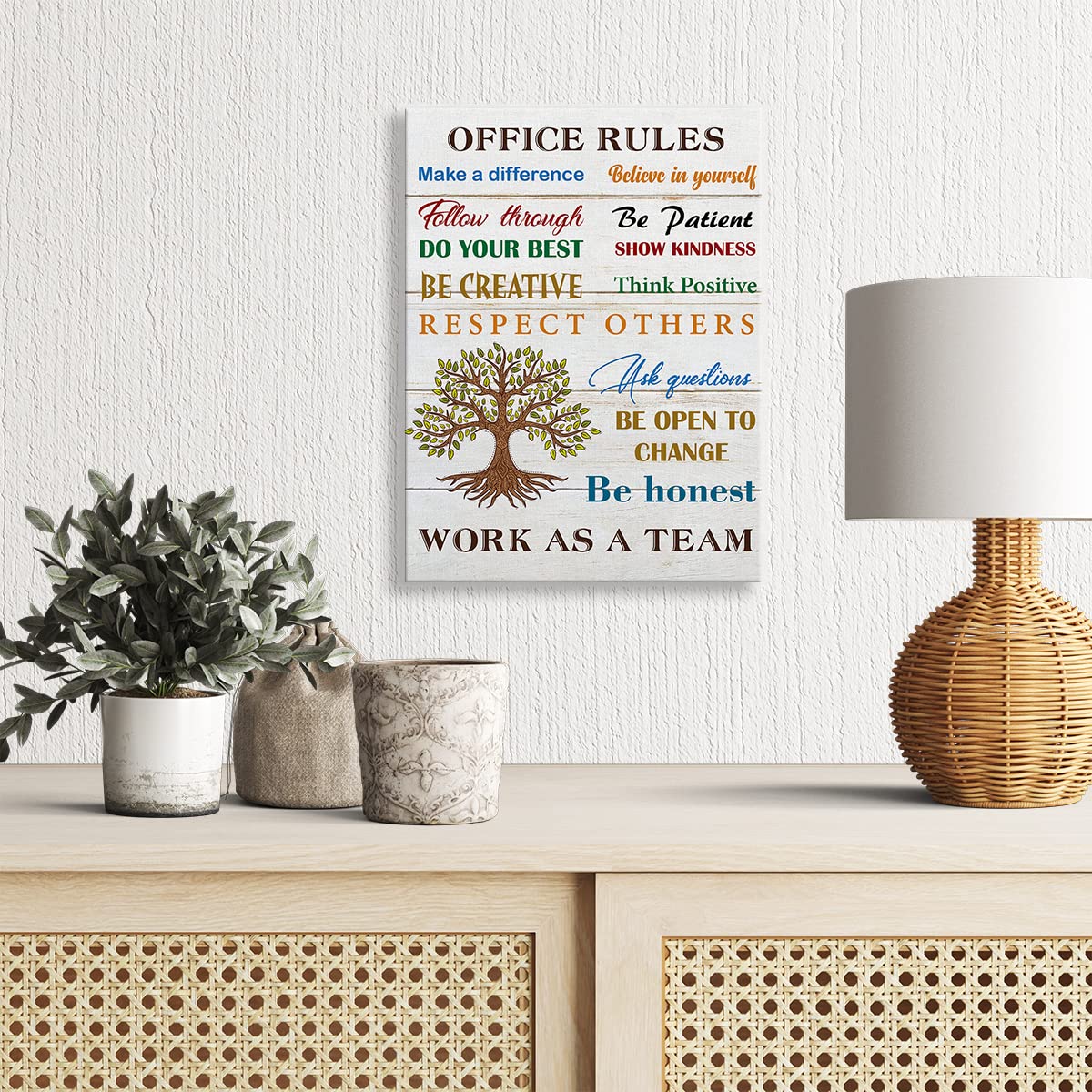 Inspirational Office Rules Quote Wall Art Decor Rustic Teamwork Office Canvas Painting Framed Canvas Artwork Print Poster 12"x15" Decoration for Home Office