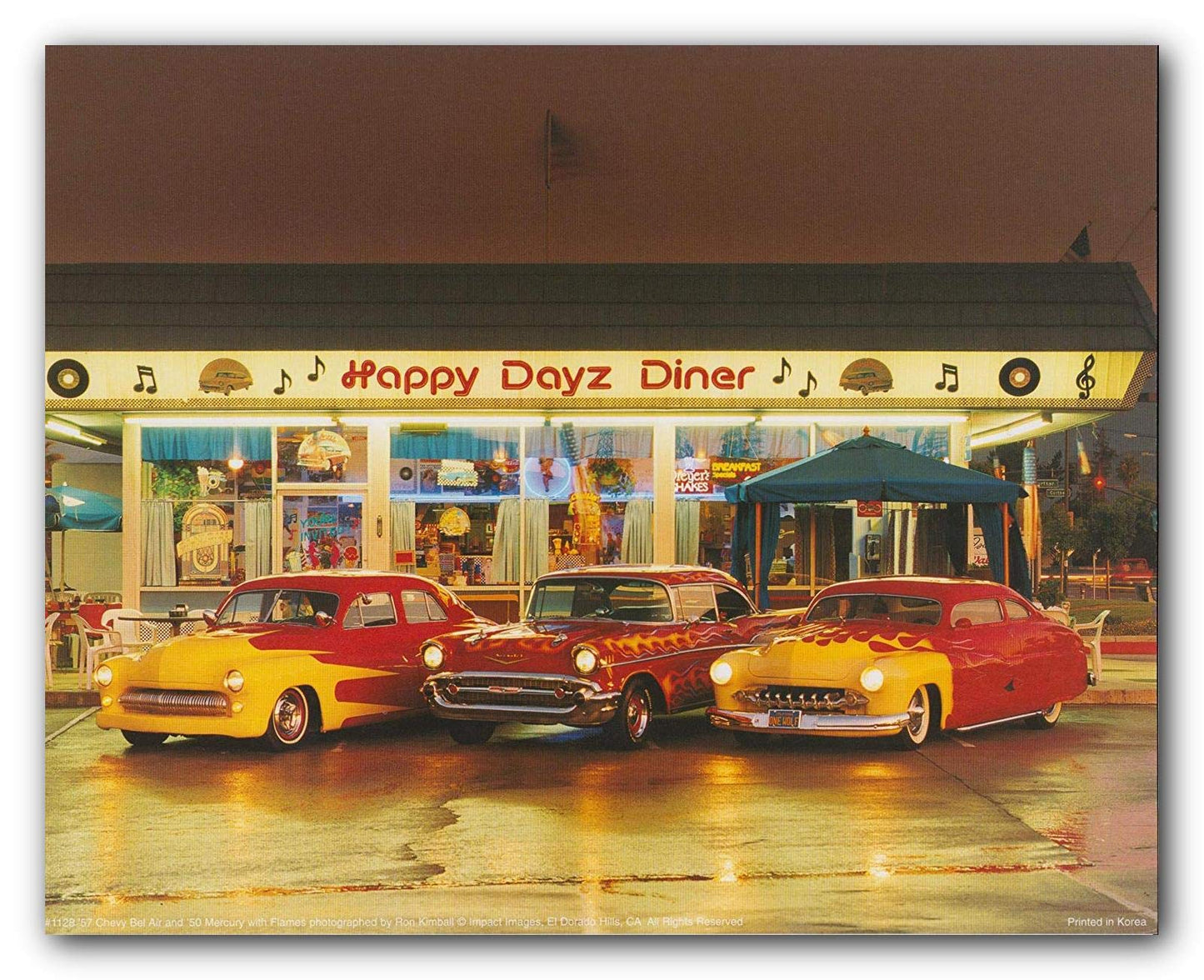 Happy Dayz Diner 57 Chevy Bel Air 50's Mercury Car Wall Decor Art Print Poster (16x20)