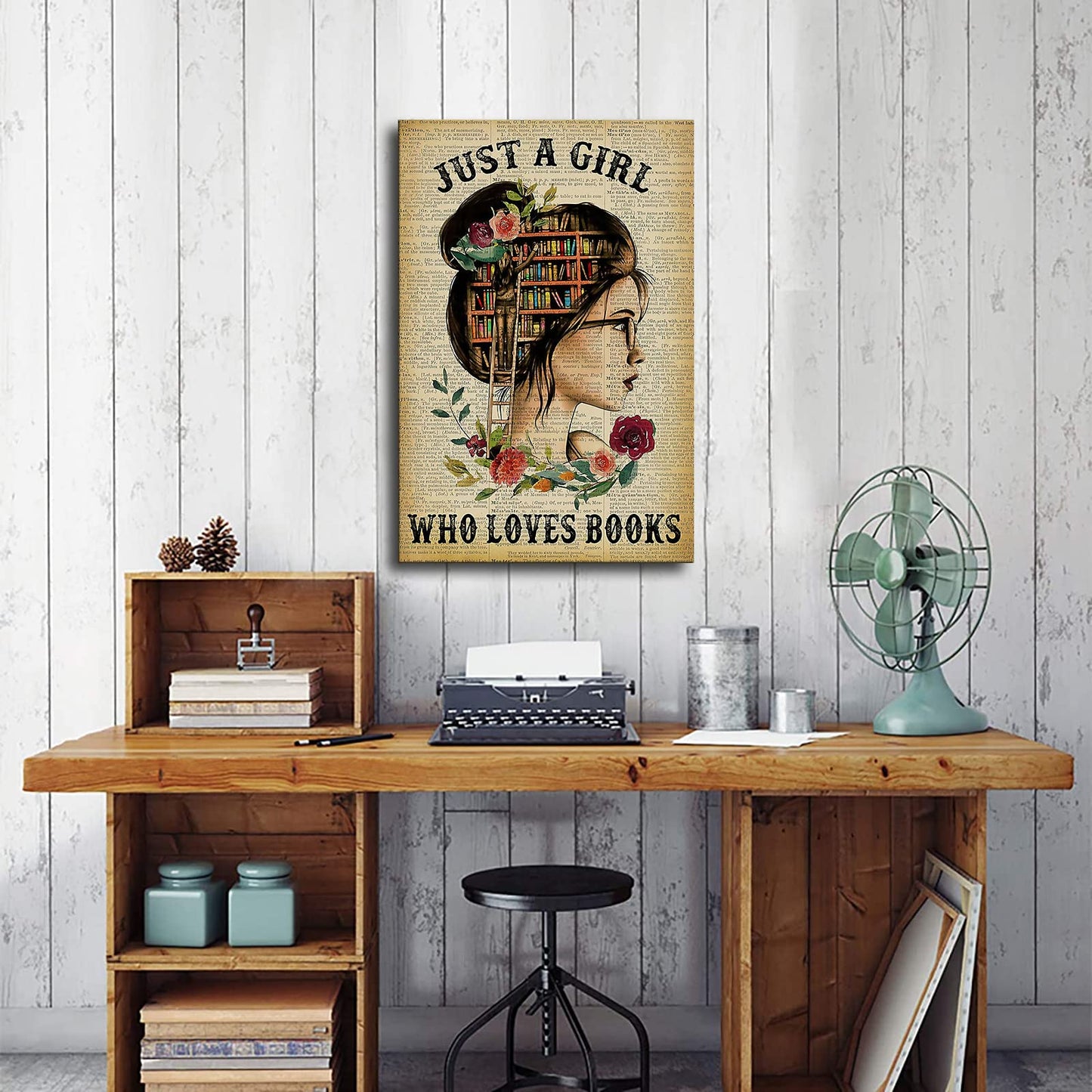 Motivational Posters Wall Decor - Just A Girl Who Loves Books Poster Wall Art - Positive Women ?gifts Print Canvas Living Room Bedroom Kitchen Book Lovers Poster (Just a Girl,16×24inch)