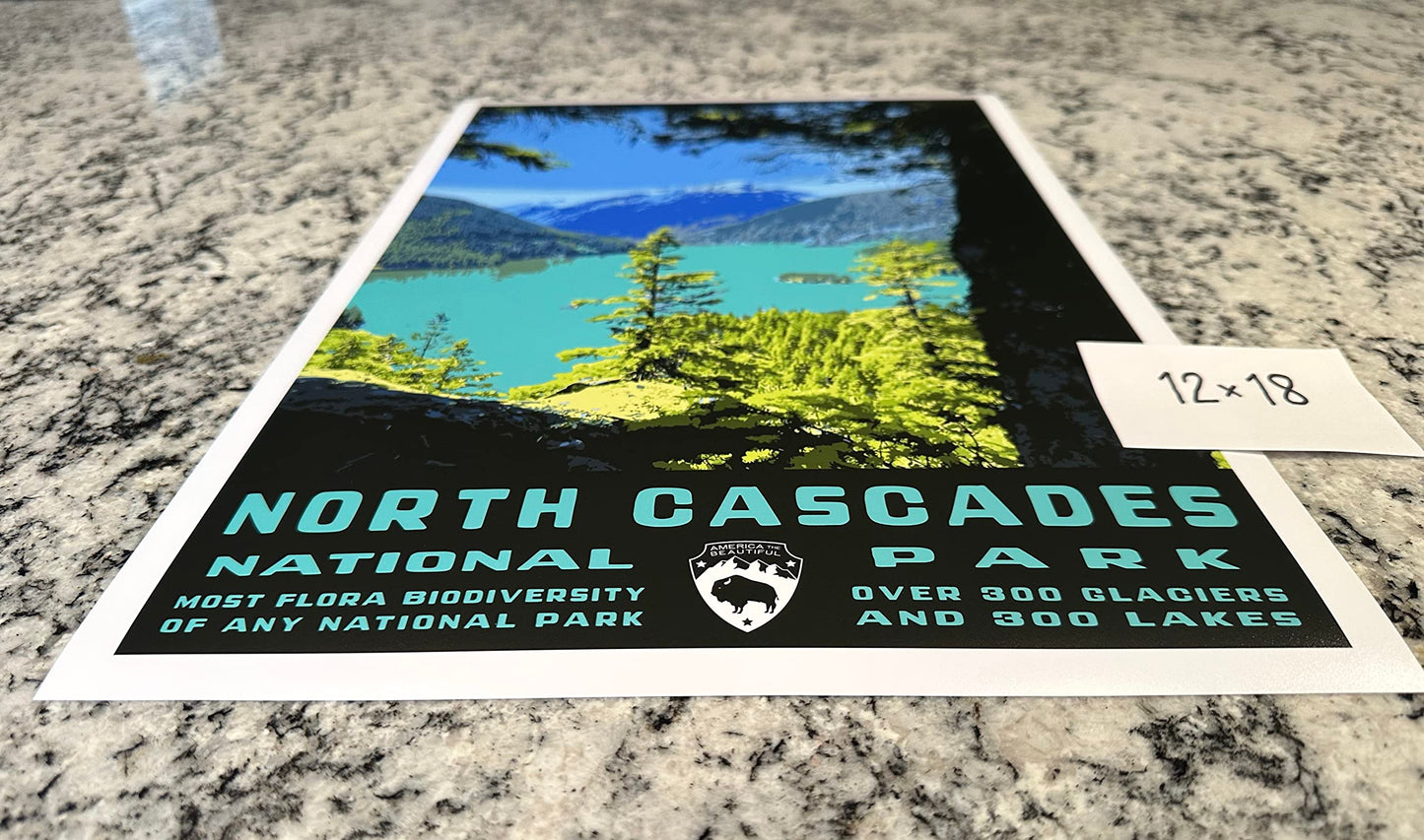 North Cascades National Park Vintage-Style Travel Poster - 8x10-12x18-18x24-24x36 / 4x6 Postcard WPA Style Washington Art Print Diablo Lake (4x6 Inch Postcard)
