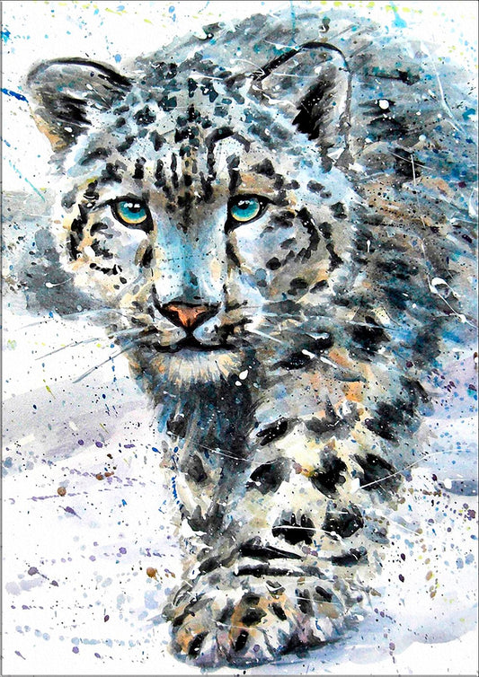 7Dots Art. Wild Animals. Watercolor Art Print, Poster 8"x12" (A4) on Fine Art Thick Watercolor Paper for Living Room, Bedroom, Bathroom, Kid's Room. Wall Art Decor with Animals. (Snow Leopard)