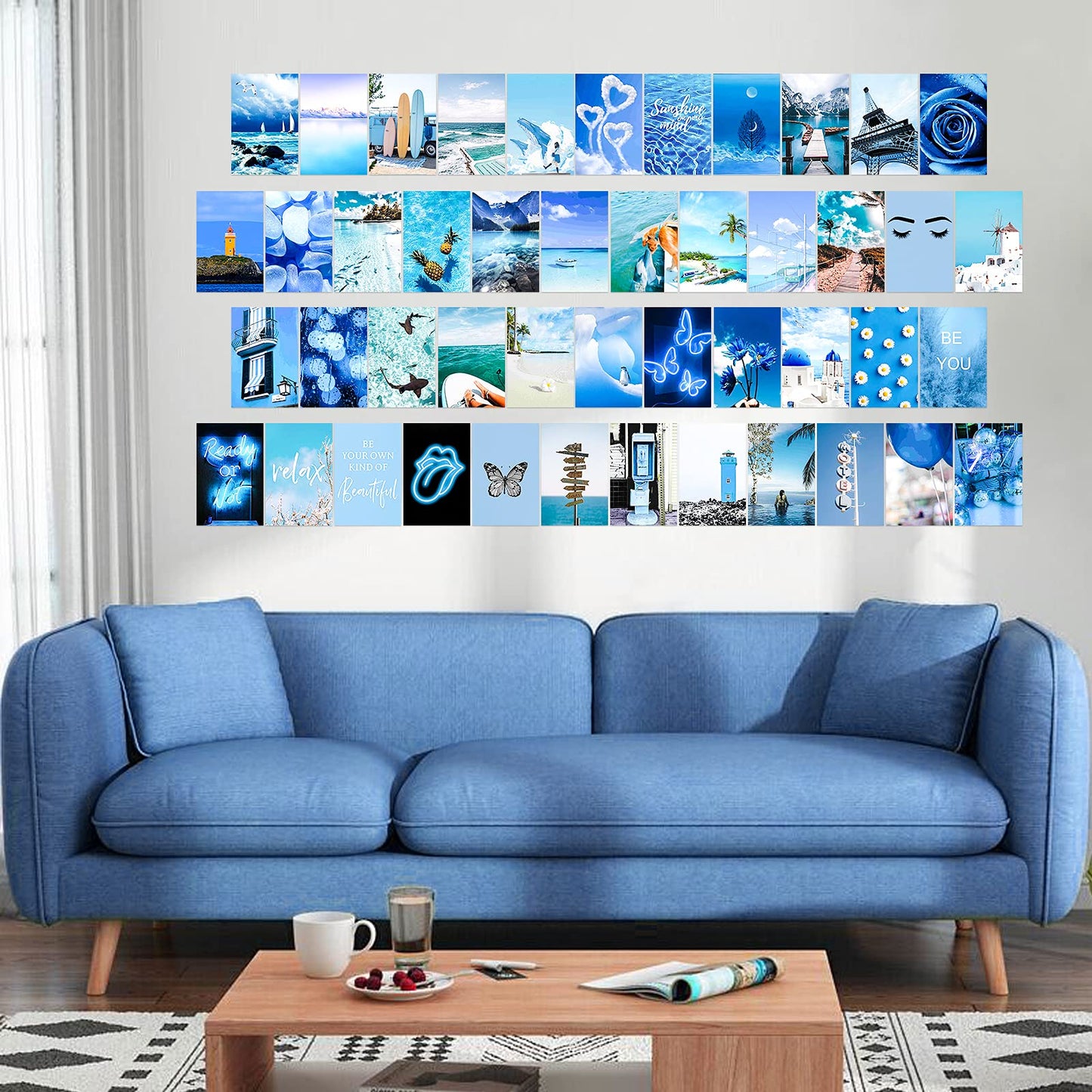 vfaejll Blue Wall Collage Kit Aesthetic Pictures 50 Set 4x6 Inch Art Photos Collage Kit for Teen Girls and Women Summer Beach Wall Prints Kit VSCO Posters for Bedroom Trendy Neon Collage Kit for Wall
