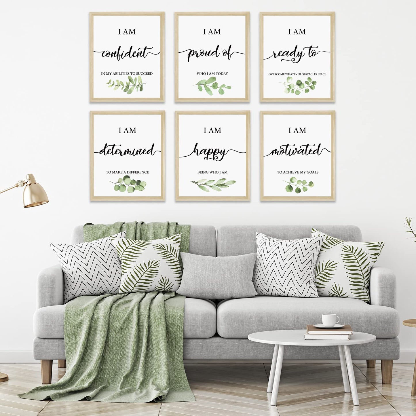 Whaline 9Pcs Inspirational Wall Art Prints Greenery Theme Paper Wall Arts Motivational Classroom Art Poster for School Home Dormitory Living Room Decoration, 8 x 10 Inch, Unframed