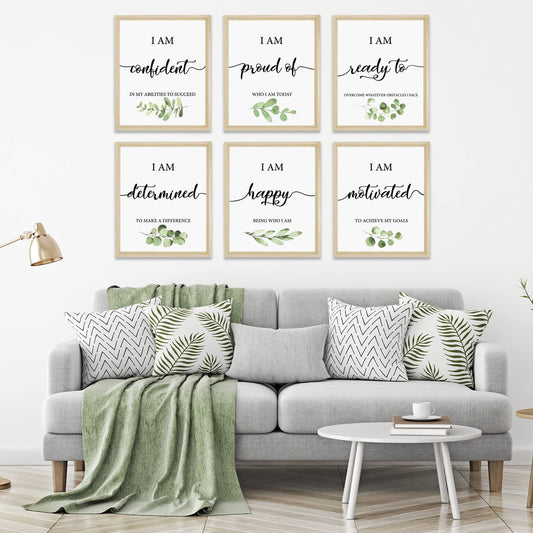 Whaline 9Pcs Inspirational Wall Art Prints Greenery Theme Paper Wall Arts Motivational Classroom Art Poster for School Home Dormitory Living Room Decoration, 8 x 10 Inch, Unframed