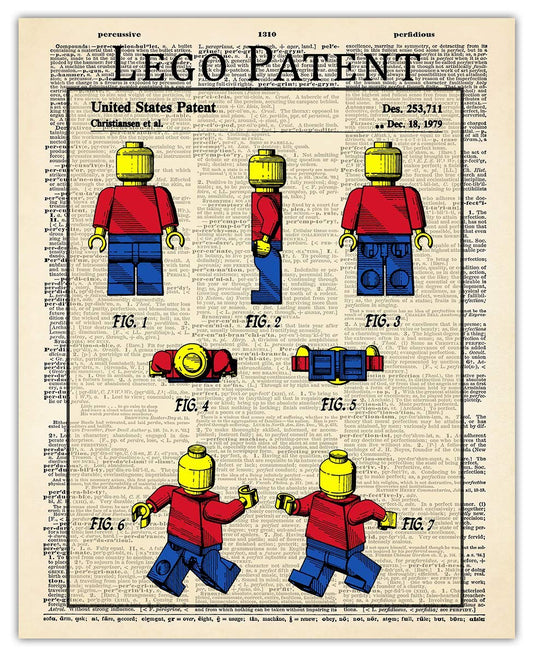 Vintage Lego Toy Patent Print, 8x10 Aesthetic Wall Posters and Unique Art Prints Picture for Bathroom, Home, Man Cave, Dorm, Office & Bar Wall Decor Poster