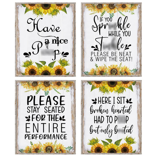 Funny Bathroom Humorous Quotes Art Prints, Sunflower Bathroom Wall Art Decor, Rustic Farmhouse Bathroom Wall Decor, Vintage Bathroom Decor, Country Funny Signs For Bathroom Poster Set Of 6, 8x10 In