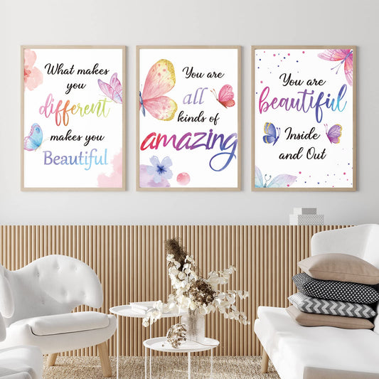 9 Set Watercolor Butterfly Inspirational Quote Wall Poster Prints 8 x 10 Inch Butterfly Motivational Saying Girls Room Decor Butterfly Pictures Decor Butterfly Wall Decals with 30 Glue Point Dots