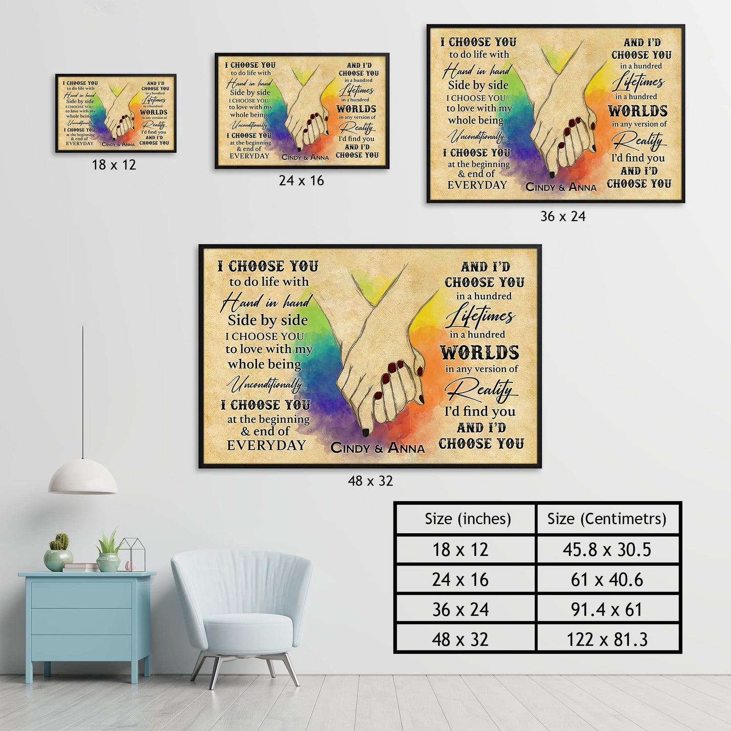 Personalized The Day I Met You Hands Holding Rainbow LGBT for Couple Gay Pride Lesbian Bedroom Decor Wedding Gift Lover Poster Canvas 1.5in Framed Prints Wall Art Home Decor Artwork Picture (Style 3)