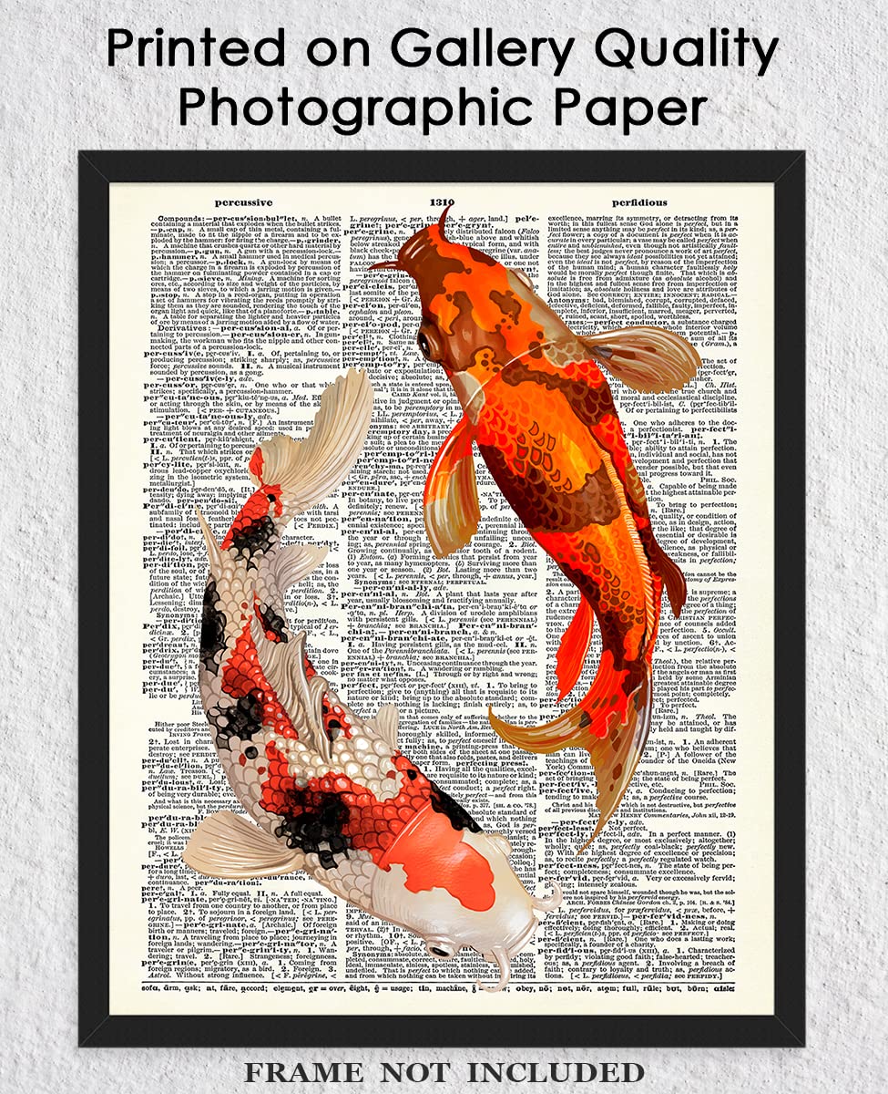 Koi Fishes Dictionary Wall Art Print: 8x10 Unframed Poster For Home, Office, Dorm & Bedroom Decor - Great Gift Idea Under $15 for Koi Fish Lovers