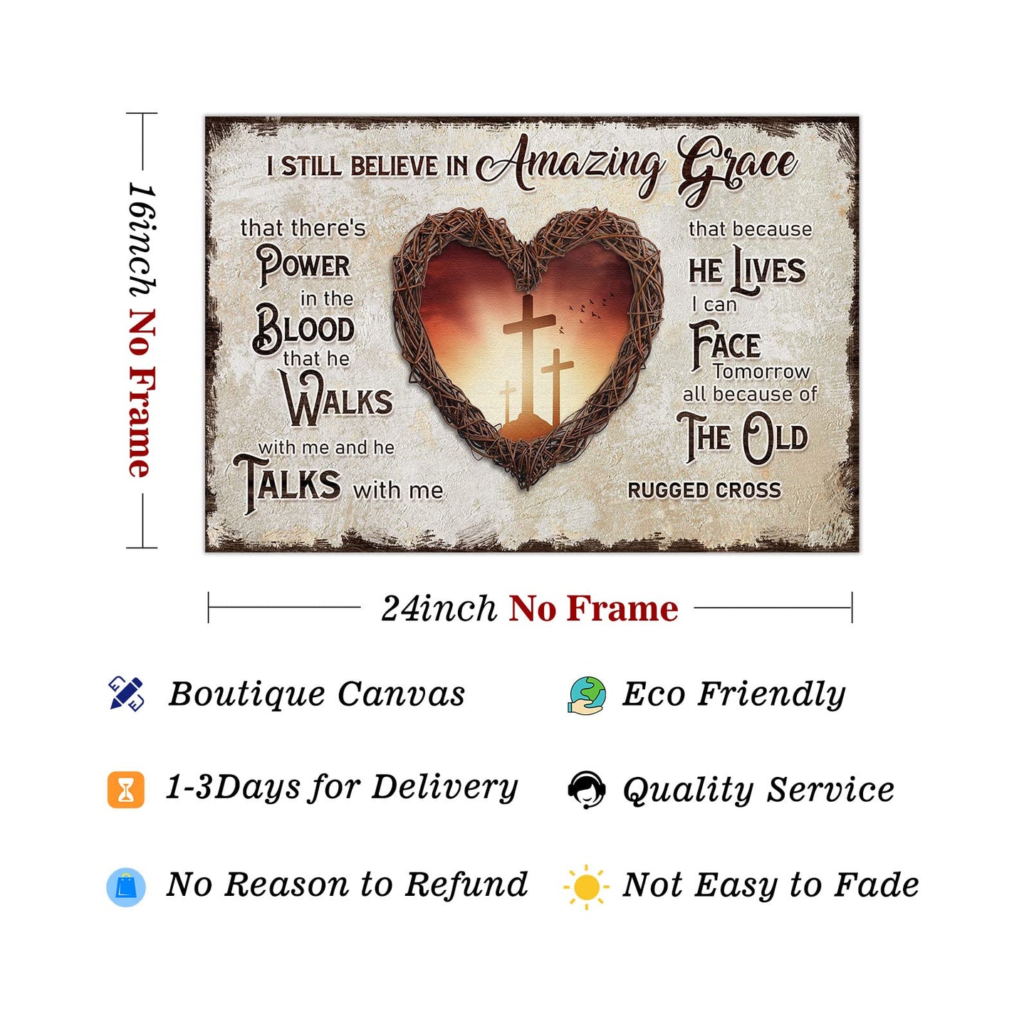 Christian Cross Canvas Wall Art I Still Believe In Amazing Grace Picture Bible Verse Painting Church Print Religious Poster Christian Inspirational Art Bible Scripture Pictures Jesus Artwork