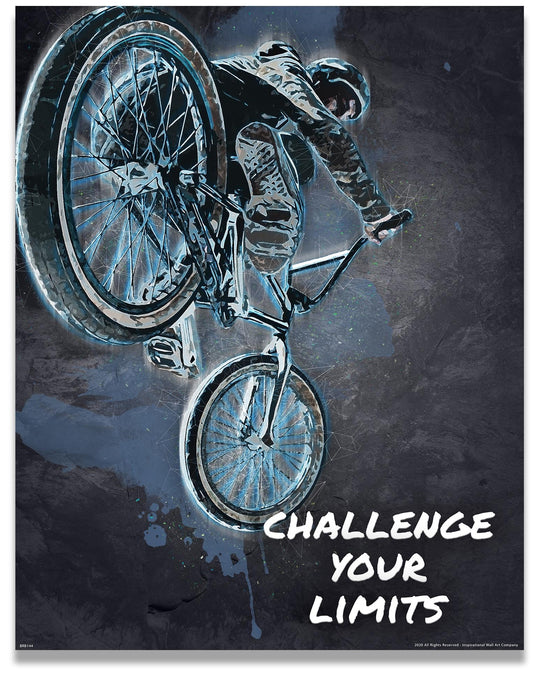 Inspirational Wall Art Co. - Challenge Your Limits - BMX Ramp Poster Gift Motocross Racing Boys Teens Motivation Quotes Posters Print for Home Office Decor - 11X14 inches