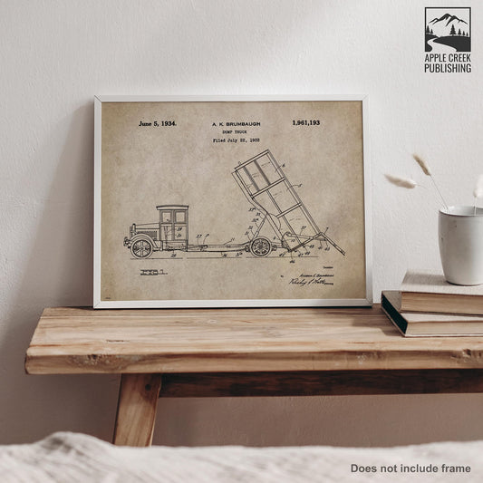 Dump Truck Patent Poster Art Print 11X14 Wall Decor Picture Vintage Construction Heavy Equipment