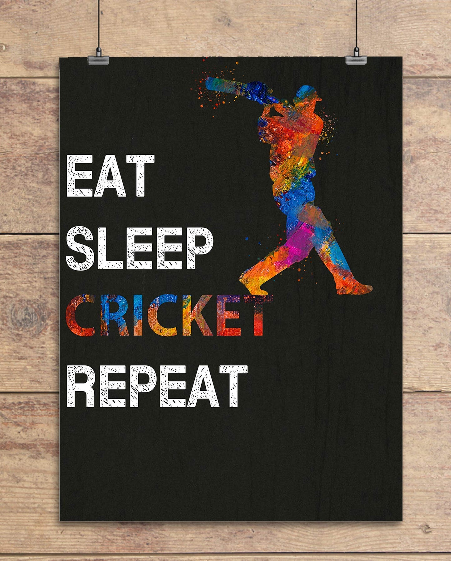Eat Sleep Cricket Repeat Quote Wall Art, 11x14 inch Unframed Poster Print, Ideal for Cricket Players, Cricket Coach, Umpire and Fans