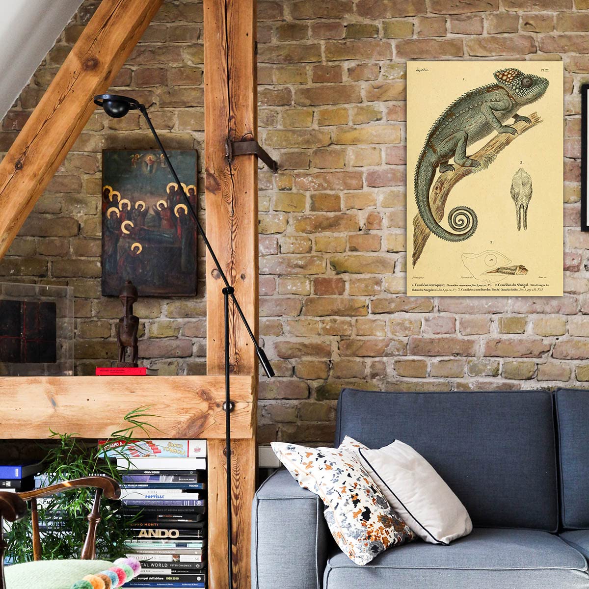 Meishe Art Poster Print Chameleon Reptiles Vintage Illustration Animal Lizard Natural History Scientific Wildlife Drawing Classroom Club Home Wall Decor