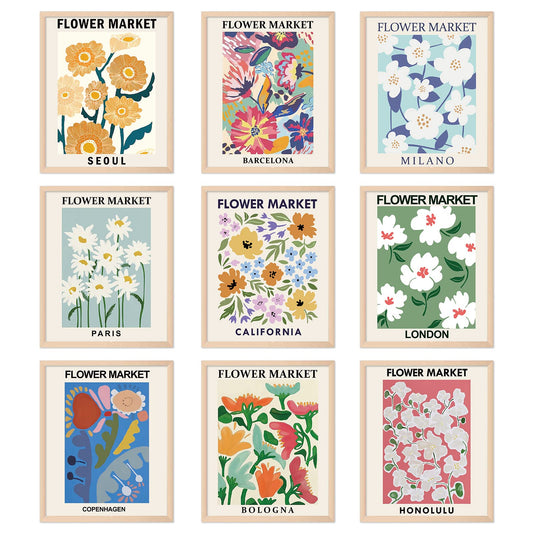 AnyDesign 9Pcs Flower Market Wall Art Prints Aesthetic Floral Drawing Art Poster Colorful Floral Posters Botanical Room Decor for Gallery Room Living Room Bathroom Decor Photo Props(NO FRAME 8x10)