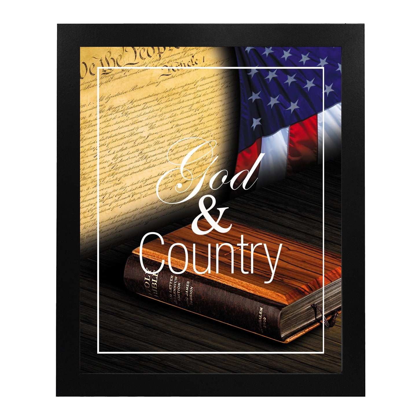 God and Country - American Flag Wall Art Poster Print With Bible, This Constitution Patriotic Wall Decor Is Ideal For a Home, Office, & Garage Decor, Show Your Love For God And USA, Unframed - 8x10"