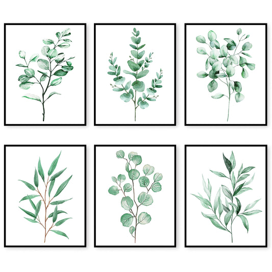 Sage Green decor Room Botanical Plant Wall Art Prints Eucalyptus Prints with Green Leaves Watercolor Wall Posters Boho Wall Decor Minimalist Wall Art for Farmhouse Living Room Bedroom Kitchen (8x10