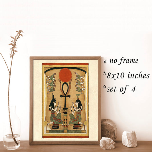 VNWEK Vintage Ancient Egyptian Hieroglyphs Mythology Wall Art Poster Prints Unframed 8”x10”Set Of 4,Egyptian Mystical Decorations for Home Bedroom Living Room College Dorm,Ancient Culture Gifts