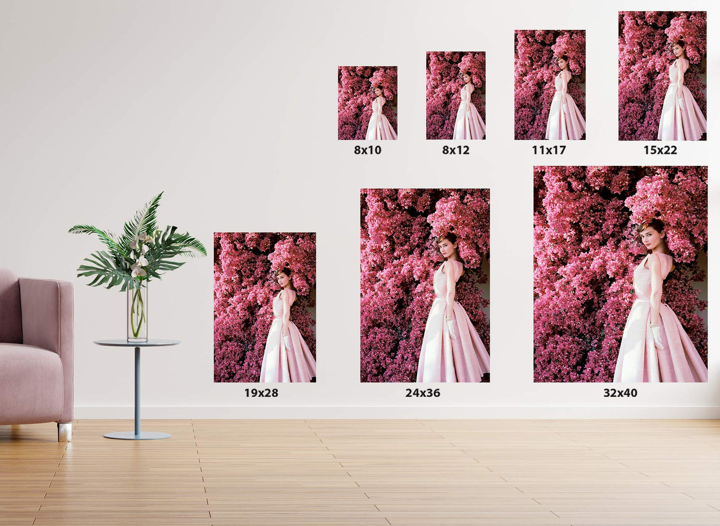 Audrey Hepburn Poster Gift Pink Mood Portrait Audrey Hepburn Poster Print Art for Office Decor 8" x 12"