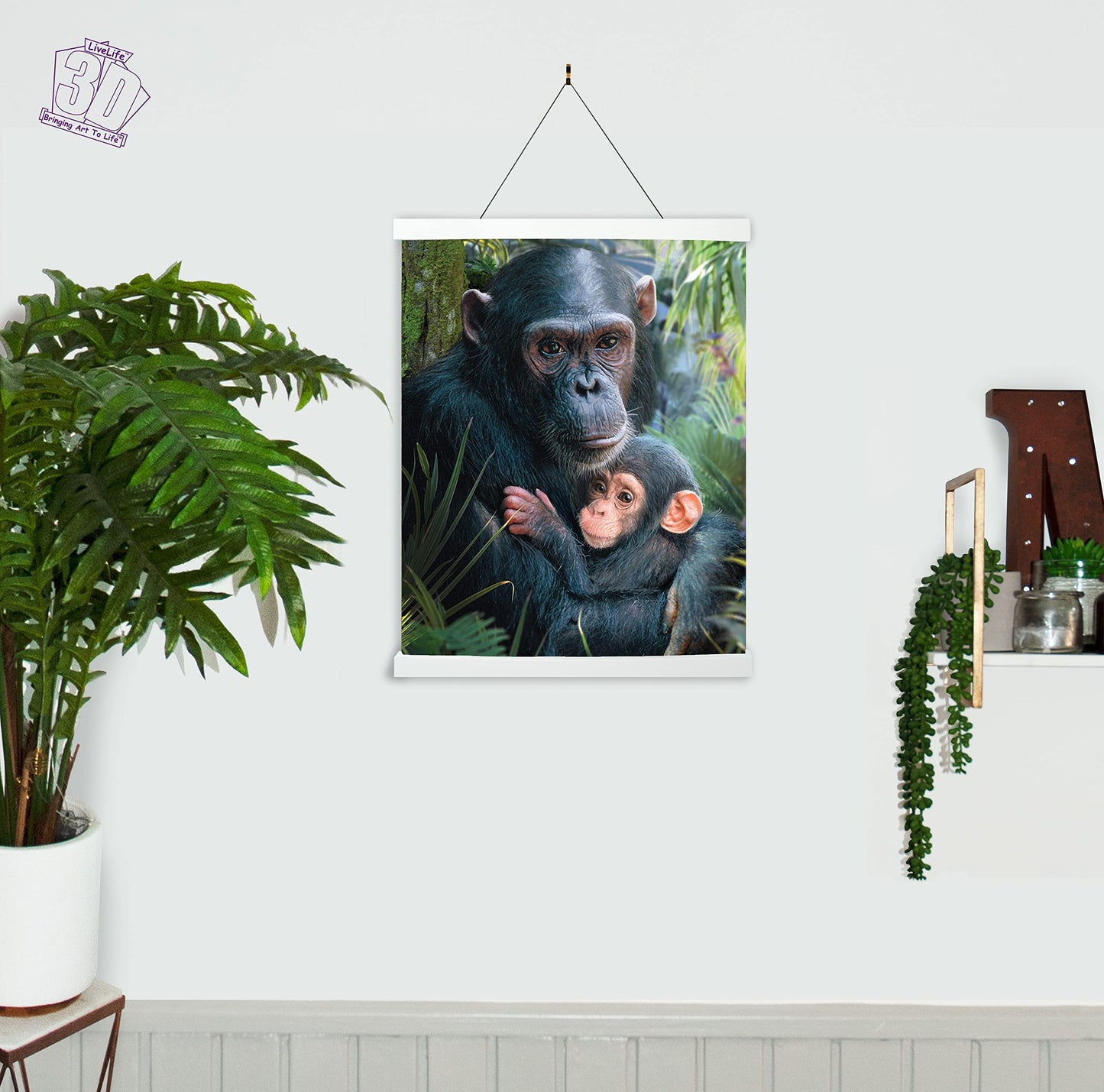 3D LiveLife Lenticular Wall Art Prints - Cute Cuddles from Deluxebase. Unframed 3D Chimpanzee Poster. Perfect wall decor. Original artwork licensed from renowned artist, David Penfound