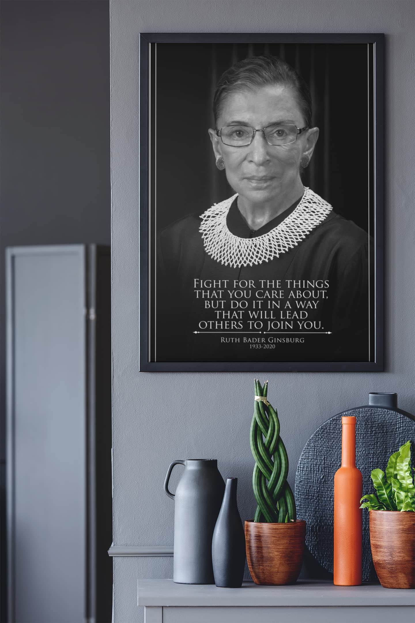 Ruth Bader Ginsburg Inspirational Quote Wall Art Poster Fight for The Things You Care Wall Decor RBG Portrait US History Classroom Home Room and Office Art Cool Wall Decor Art Print Poster 12x18