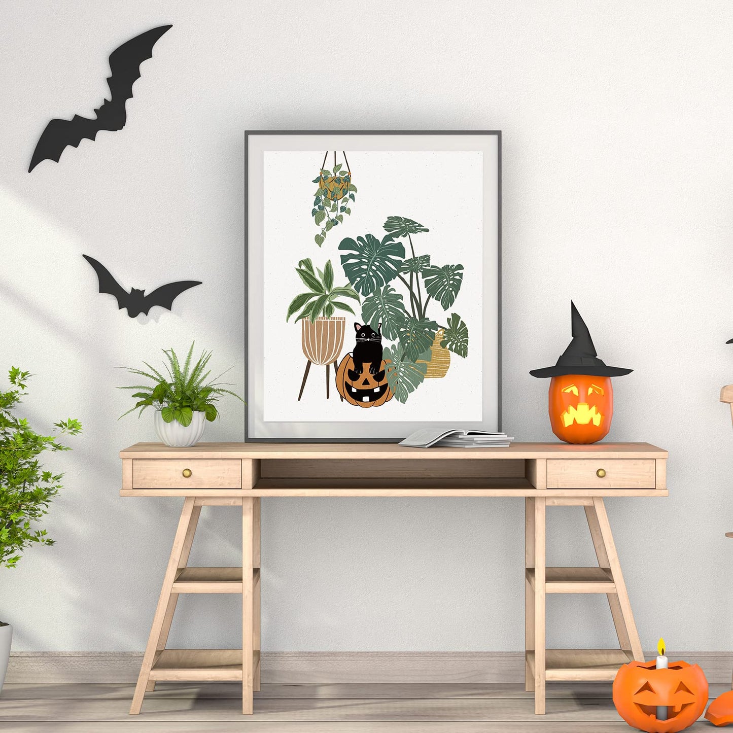 Whaline 12Pcs Halloween Wall Art Prints 8x10 Inch Boho Skeleton Ghost Black Cat Art Poster Decor Halloween Art Prints for Halloween Gallery Wall Home Living Room Bedroom Decor (UNFRAMED)