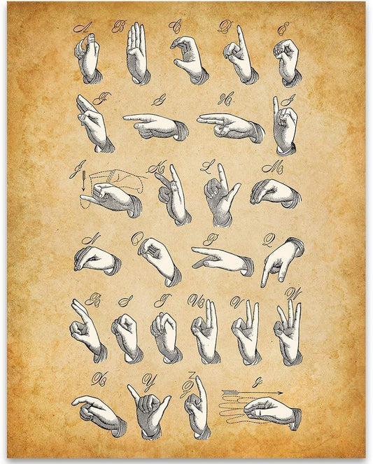 American Sign Language Print - ASL Classroom Alphabet Poster, Educational Homeschool Display, Great Gift for Hearing Impaired and Speech Therapists, 11x14 Unframed Patent Print Poster