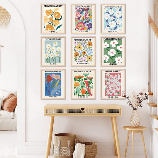 AnyDesign 9Pcs Flower Market Wall Art Prints Aesthetic Floral Drawing Art Poster Colorful Floral Posters Botanical Room Decor for Gallery Room Living Room Bathroom Decor Photo Props(NO FRAME 8x10)