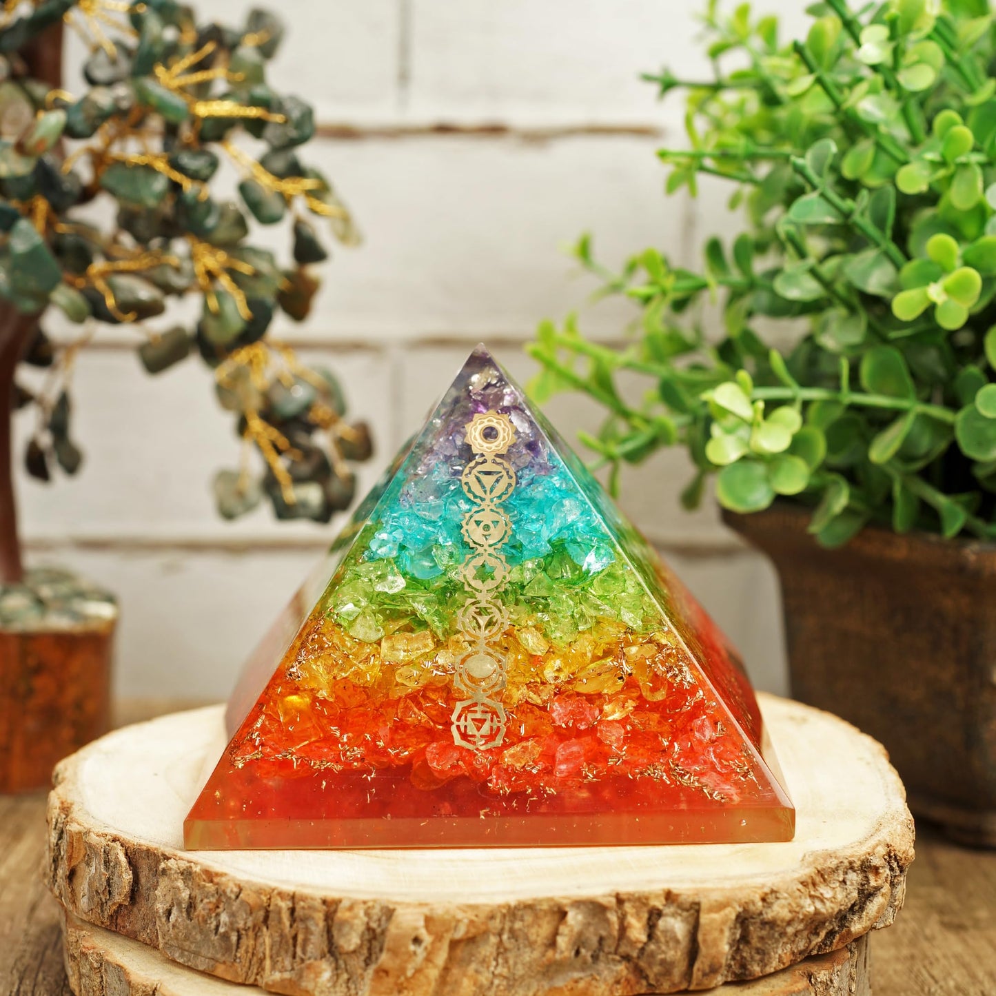 Orgone Pyramid Chakra Layer Energy Generator Meditation Pyramid - Orgonite Chakra Balancing Healing Pyramid With Chakra Copper Symbol