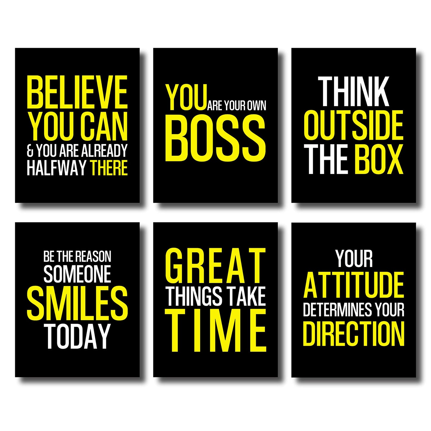 Unframed Motivational Quotes Wall Art - Set of 6 Inspirational Office Posters with Stickers, 8X10 inch Bathroom Wall Decor Quotes Posters Prints with Stickers for Study or Home Office
