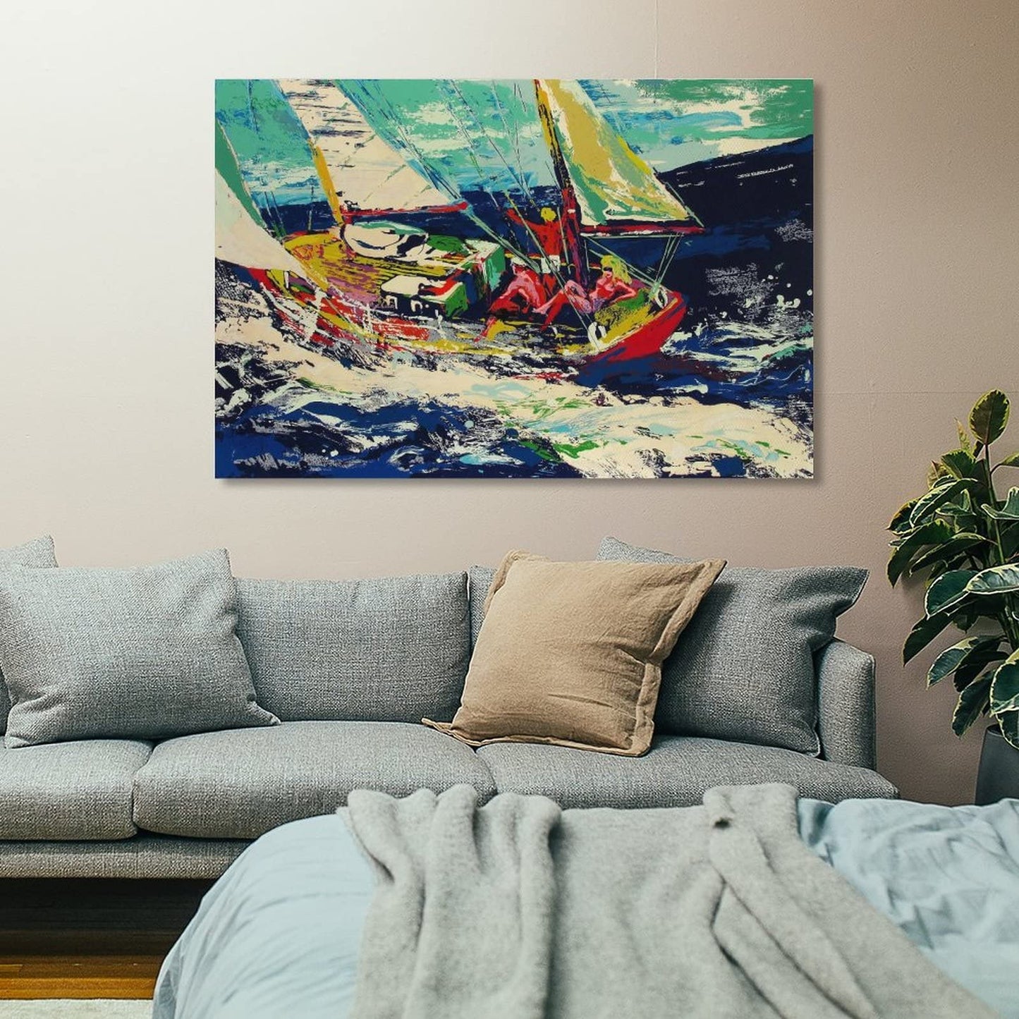 LeRoy Neiman, North Seas Sailingposters for Girls Room Wall Art for Bathroom Bedroom Decor Colorful Oil Painting Print on Canvas Picture Poster Wall Art Decoration Stretched And Framed Painting 16x24i