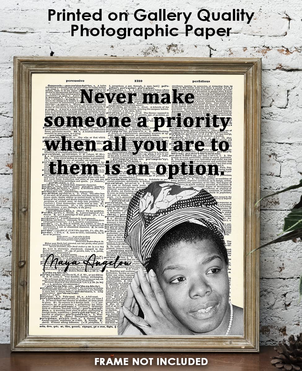Inspirational Wall Art Poster "Never Make Someone a…", Maya Angelou 8x10 Dictionary, Motivational Wall Art & Positive Affirmations Wall Decor for Bedroom, Teen Girl, Boy & Office Decor for Men, Women