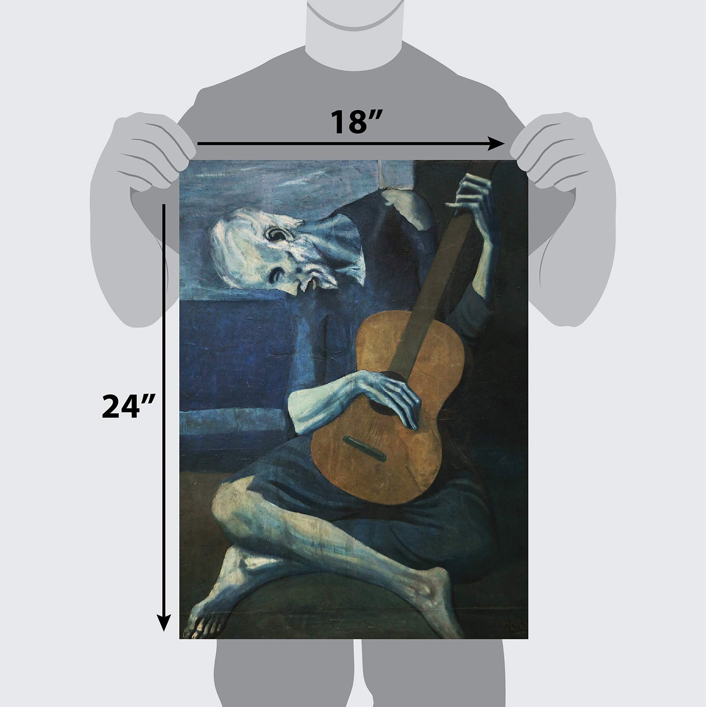 The Old Guitarist by Pablo Picasso Poster Print 1903 - Laminated - Old Man with Guitar Wall Art - 18" x 24"