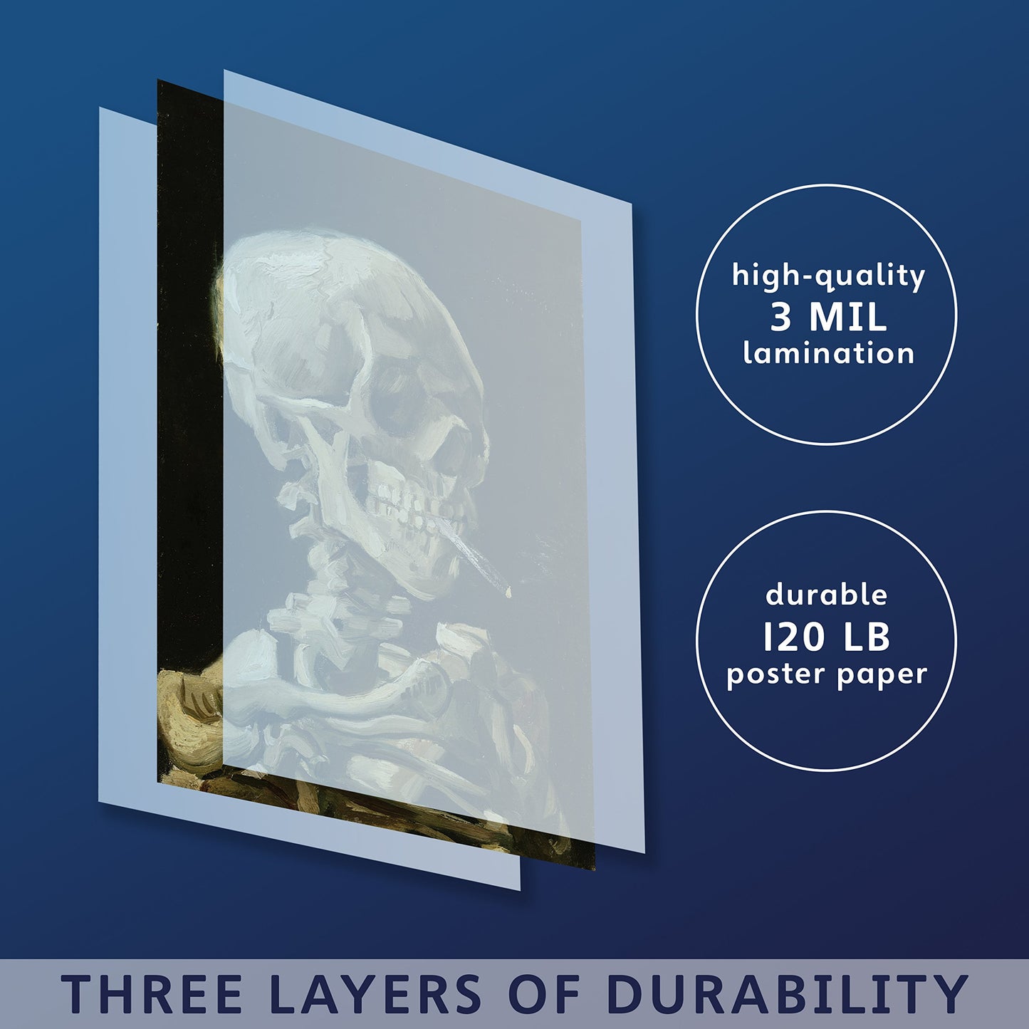 2 Pack - Vitruvian Man by Leonardo Da Vinci + Vincent Van Gogh Skeleton Poster - Fin Art Prints (LAMINATED, 18" x 24")