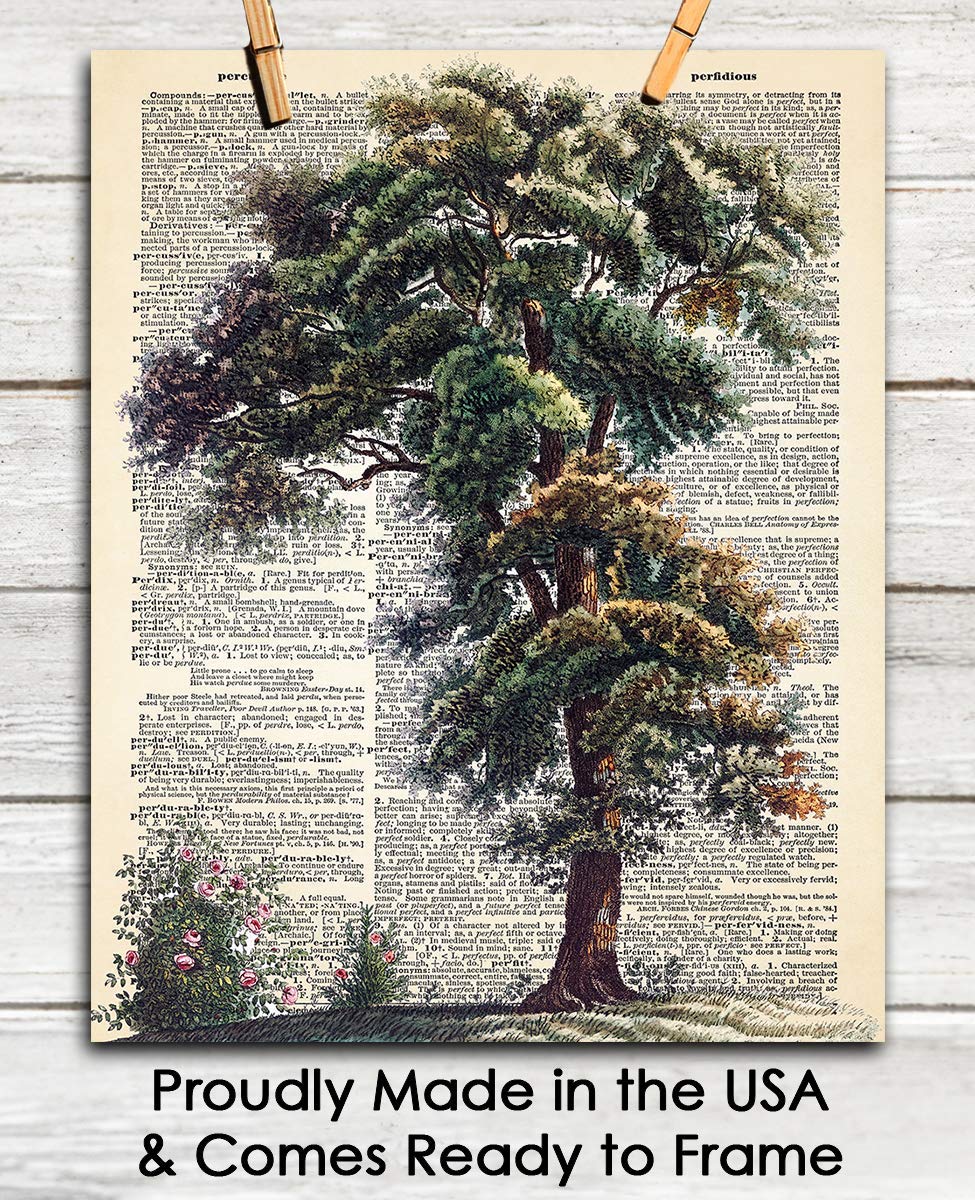 Vintage Tree Dictionary Wall Art Print: 8x10 Unframed Wall Poster for Home, Office, Dorm, Bedroom, Studio & Man Cave Room Decor - Chic Home Decor & Creative Housewarming Gift Idea