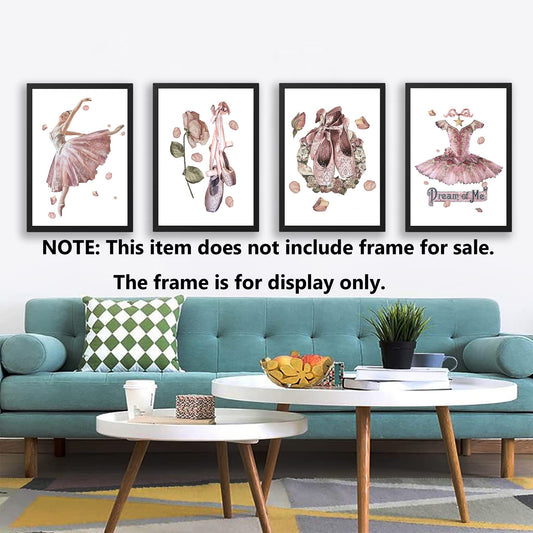 VLFLG Fashion Pink Ballet Canvas Wall Decor Vintage Ballet Art Painting Elegant Dancing Wall Art Pictures Prints Posters Women or Girl Bedroom Dance room Home Decor Gift Set of 4 (8 x 12 in UNFRAMED)