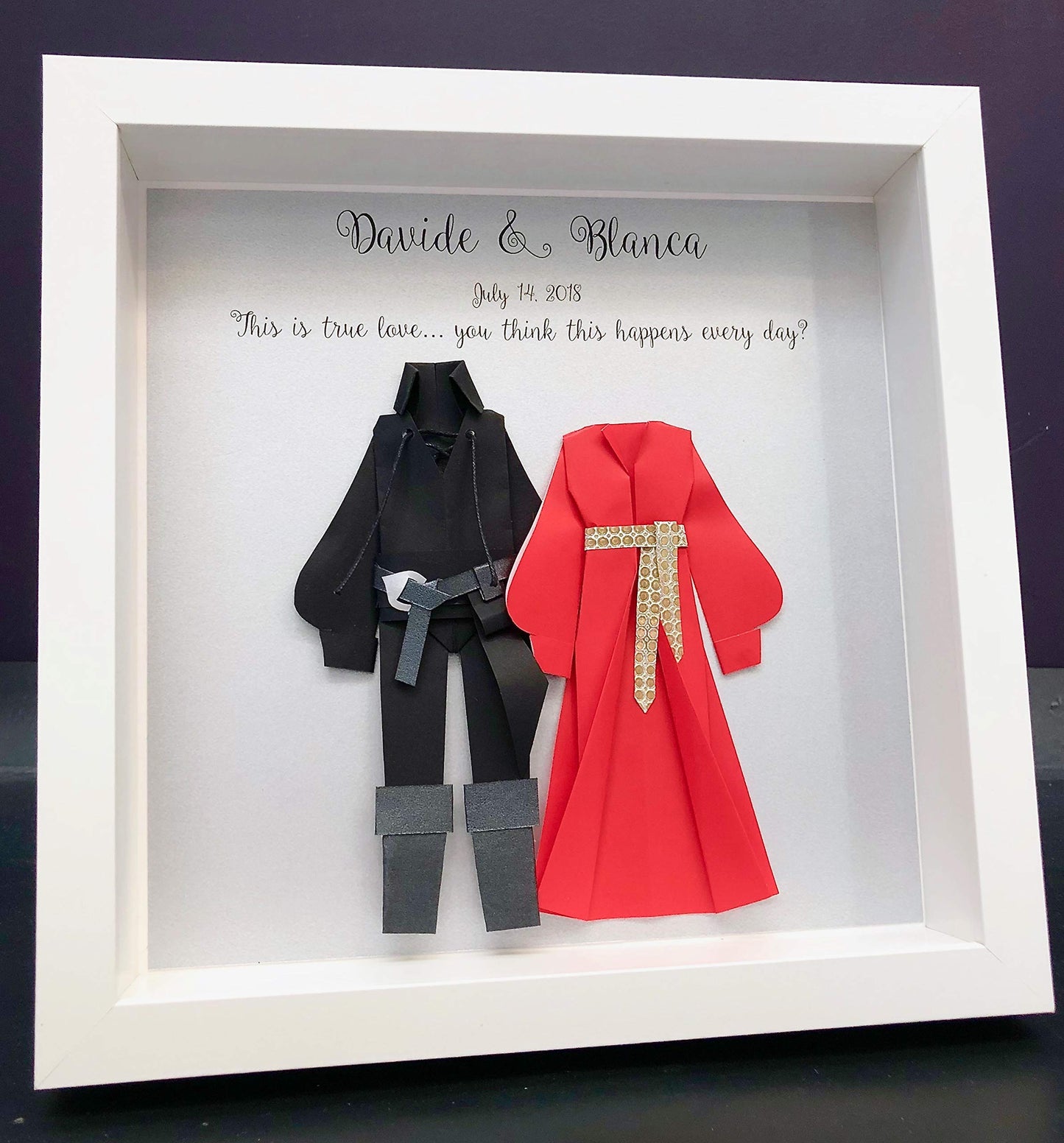 Personalized Princess Bride Wedding Gift, Princess Bride Valentine's Day Gift, First Anniversary Paper Anniversary Gift, Princess Bride Westley & Buttercup Paper Origami Bride and Groom Frame