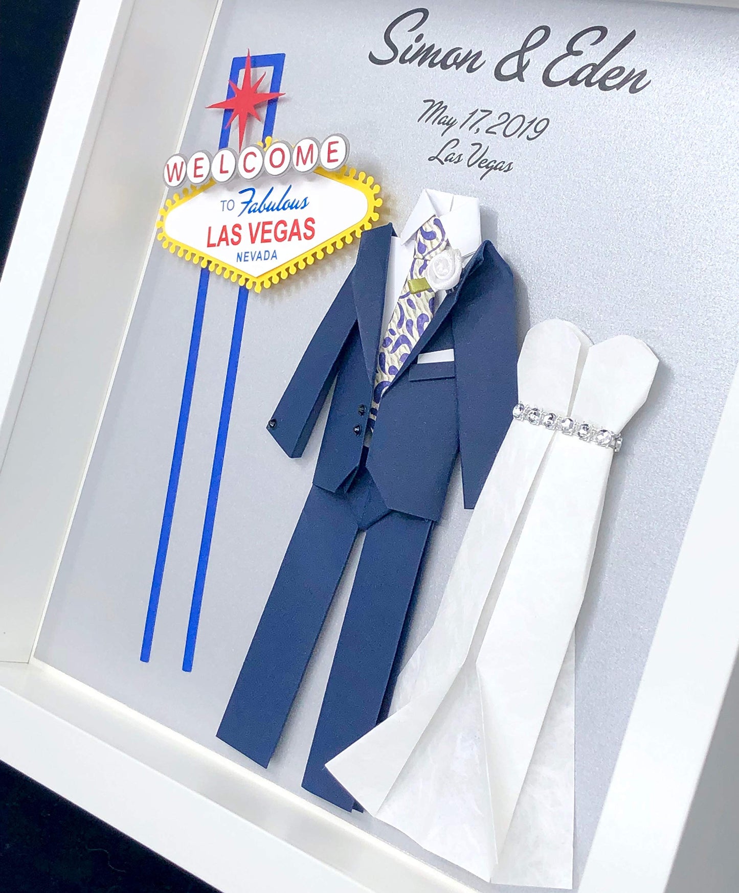 Personalized Las Vegas Wedding Gift, Las Vegas First Anniversary Gift, Paper Anniversary, Custom Bride & Groom Frame Wall Art