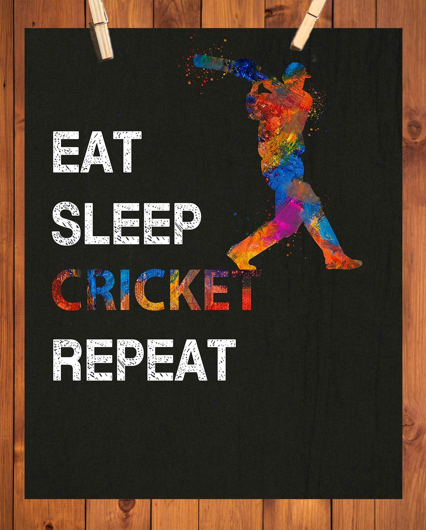 Eat Sleep Cricket Repeat Quote Wall Art, 11x14 inch Unframed Poster Print, Ideal for Cricket Players, Cricket Coach, Umpire and Fans