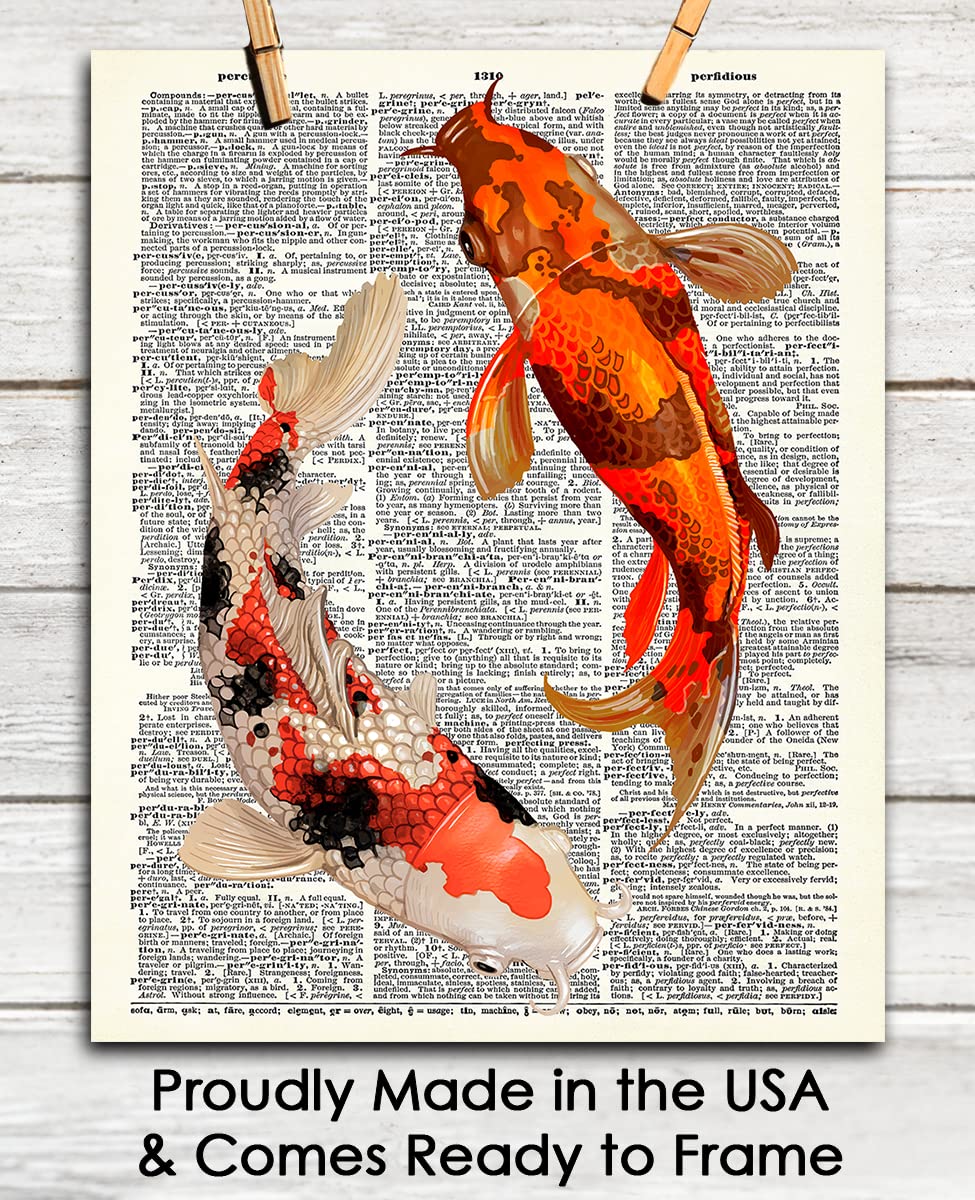 Koi Fishes Dictionary Wall Art Print: 8x10 Unframed Poster For Home, Office, Dorm & Bedroom Decor - Great Gift Idea Under $15 for Koi Fish Lovers