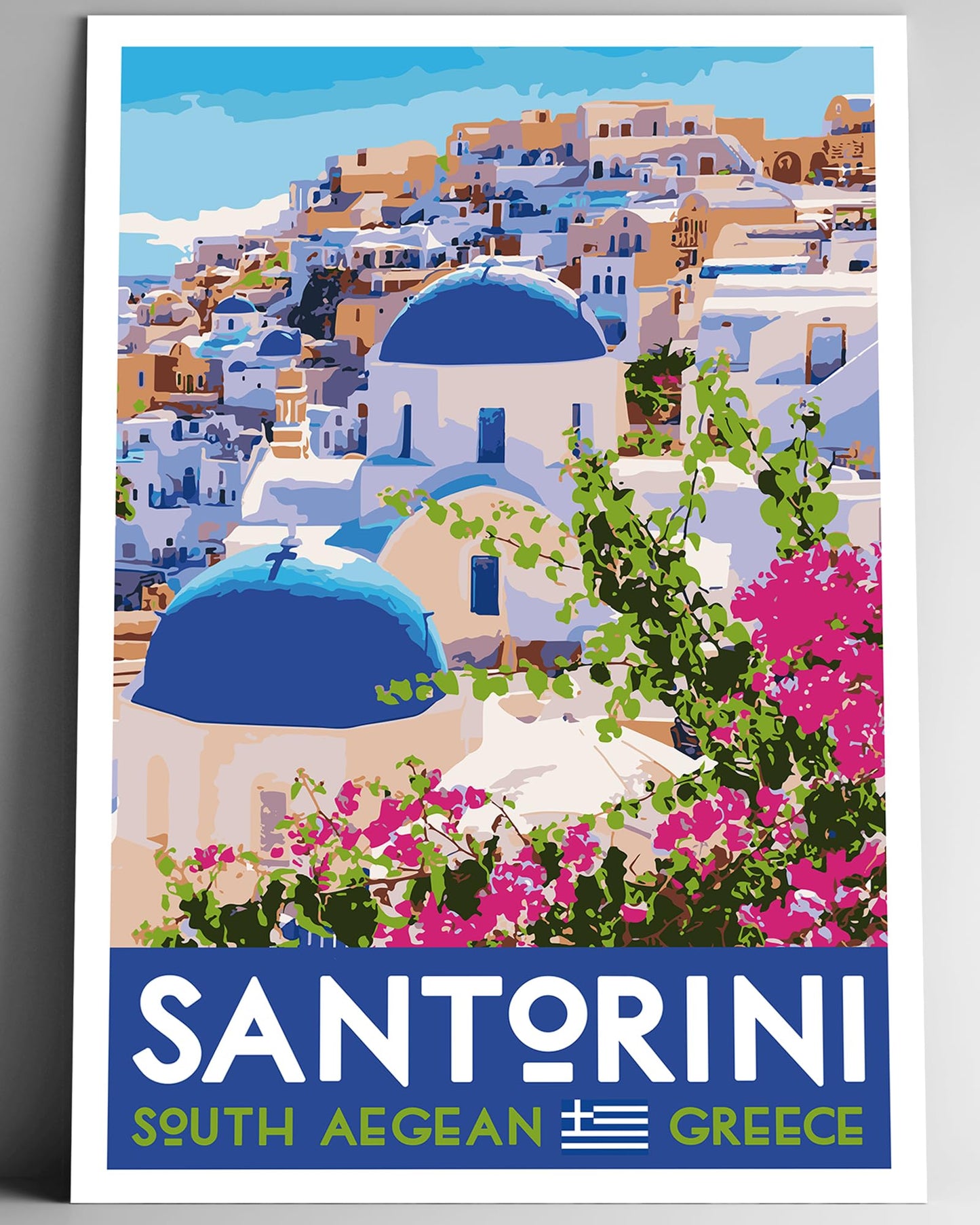 GO SEE DESIGN Santorini Vintage-Style Travel Poster - 8x10-12x18-18x24-24x36 / 4x6 Postcard WPA Style Art Print Greek Islands South Aegean Greece (8x10 Inch Poster)
