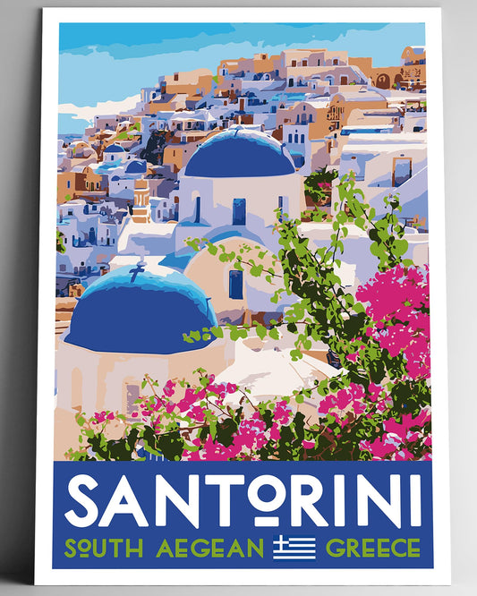 GO SEE DESIGN Santorini Vintage-Style Travel Poster - 8x10-12x18-18x24-24x36 / 4x6 Postcard WPA Style Art Print Greek Islands South Aegean Greece (8x10 Inch Poster)
