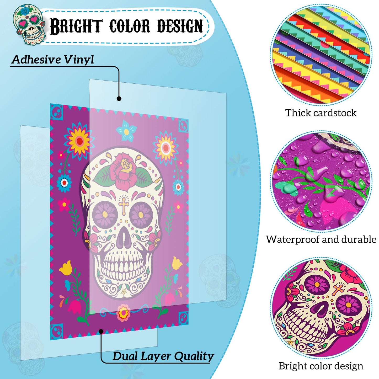 Clabby 12 Pieces Sugar Skull Decor Art Prints Day of the Dead Poster Dia De Muertos Skulls Wall Mexican Theme for Halloween Fiesta Office Party Home Decor, White