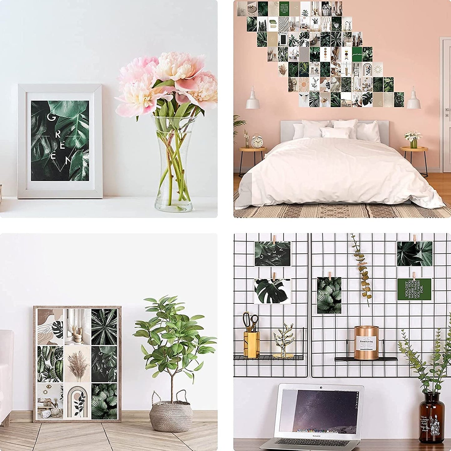 SUPOW Wall Collage Kit 70pcs, Aesthetic Pictures for Room Decor, Boho Cottagecore Art Illustration, Neutral Dorm Decor Photo Prints, Cute Green VSCO Posters, Trendy Bedroom Teen Girls 4x6 inch