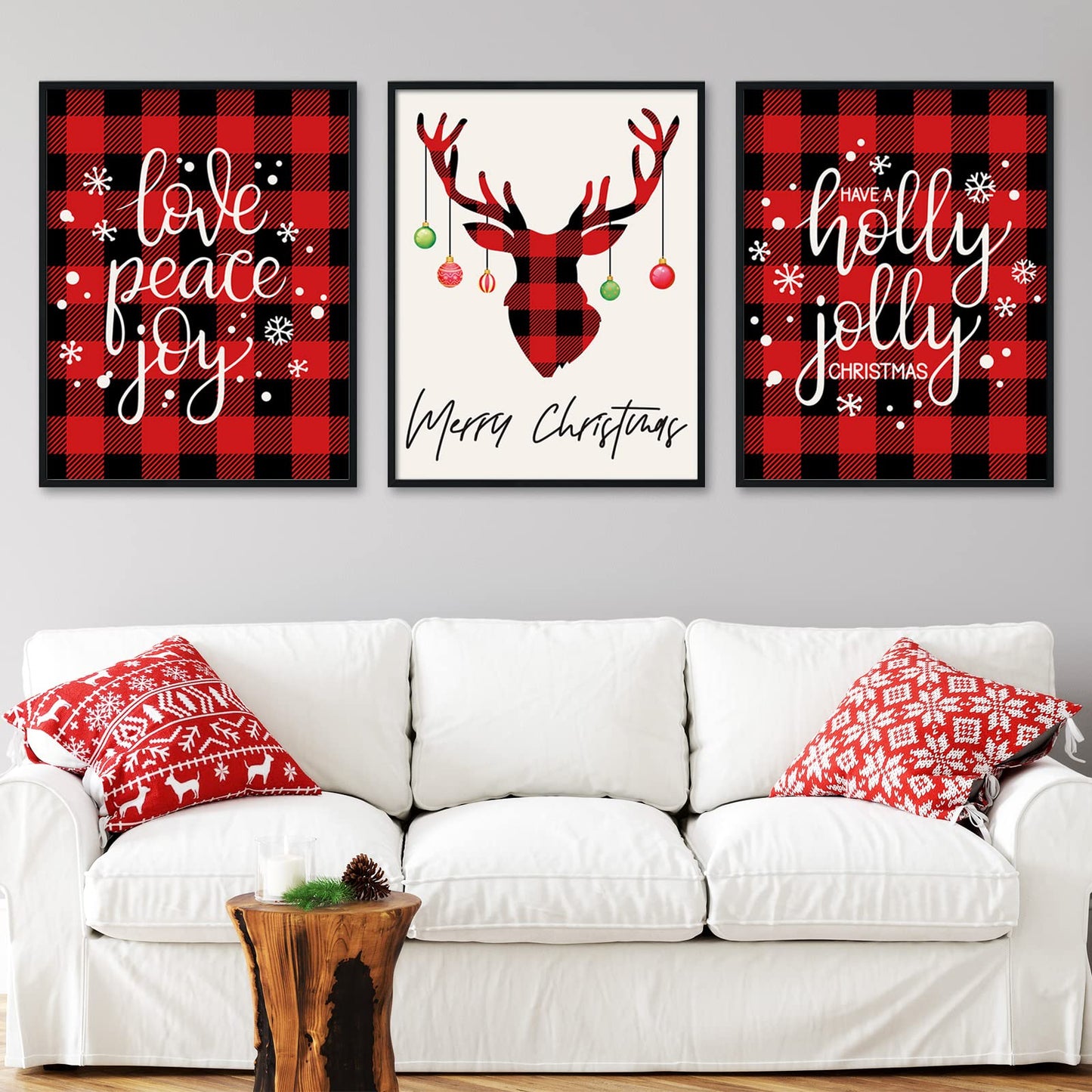 AnyDesign 6Pcs Christmas Wall Art Prints 8x10in Red Black Buffalo Plaid Art Poster Decor Farmhouse Xmas Tree Truck Reindeer Posters Room Decor for Gallery Living Room Bathroom Wall Decor(NO FRAME)
